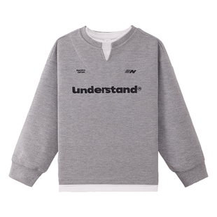 左西童装男童卫衣春季儿童外套华夫格假两件春秋款春装上衣中大童