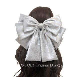 【半岛弥香】复古纯色牡丹印花超大蝴蝶结头饰夸张弹簧夹小众设计