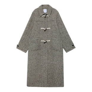 高级羊驼毛半圆原创设计师女装2025冬季双面呢子牛角扣大衣女外套