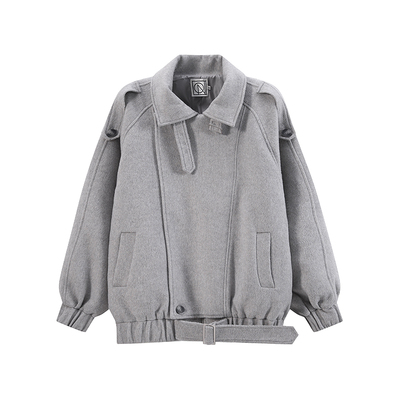 双层门襟高领拉链羊毛夹克