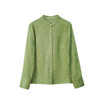 艾绘馆新中式亚麻立领长袖衬衫女