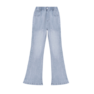 女童牛仔裤春季新款洋气儿童弹力烫钻喇叭裤中大童高腰修身微喇裤