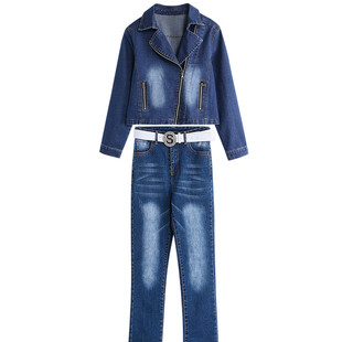 小西装牛仔套装女2024年初春新款微喇叭牛仔裤套装时尚气质两件套