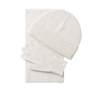 玖慕羊绒红色围巾三件套女秋冬保暖羊毛帽子手套送女生日新年礼物