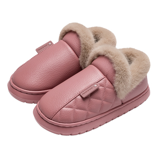 包跟棉拖鞋女款冬季2025新款加绒保暖室内居家鞋防水皮拖鞋女外穿
