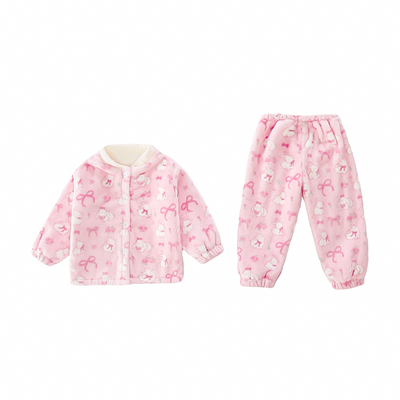 女童法兰绒睡衣秋冬款家居服套装