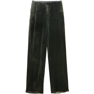 OVV Outlet秋冬新款女装丝绒无腰橡筋直筒柔软垂坠休闲通勤长裤