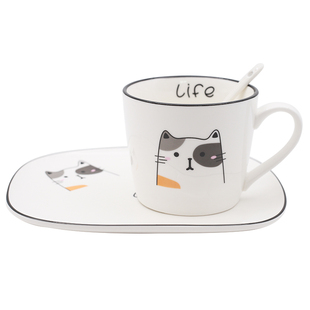 日式陶瓷杯子套装家用带托盘客厅办公室可爱简约喝水杯咖啡马克杯