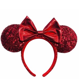 迪士尼发饰圣诞节红色亮片米妮蝴蝶结发箍游乐园拍照头箍道具头饰