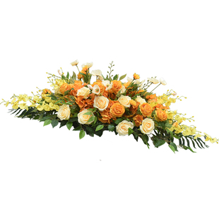 签约布置仿真花商务长条会议桌桌面摆花假花迎宾台花装饰长桌桌花