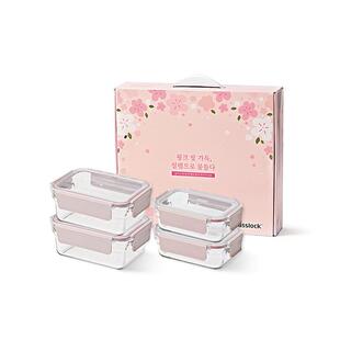【自营】Glasslock玻璃多规格保鲜盒微波加热饭盒密封带盖四件套