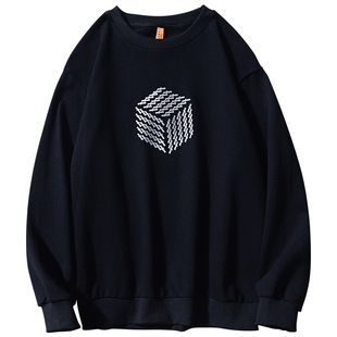 2025新款魔方反光印花圆领卫衣男女简约美式宽松潮流百搭套头上衣