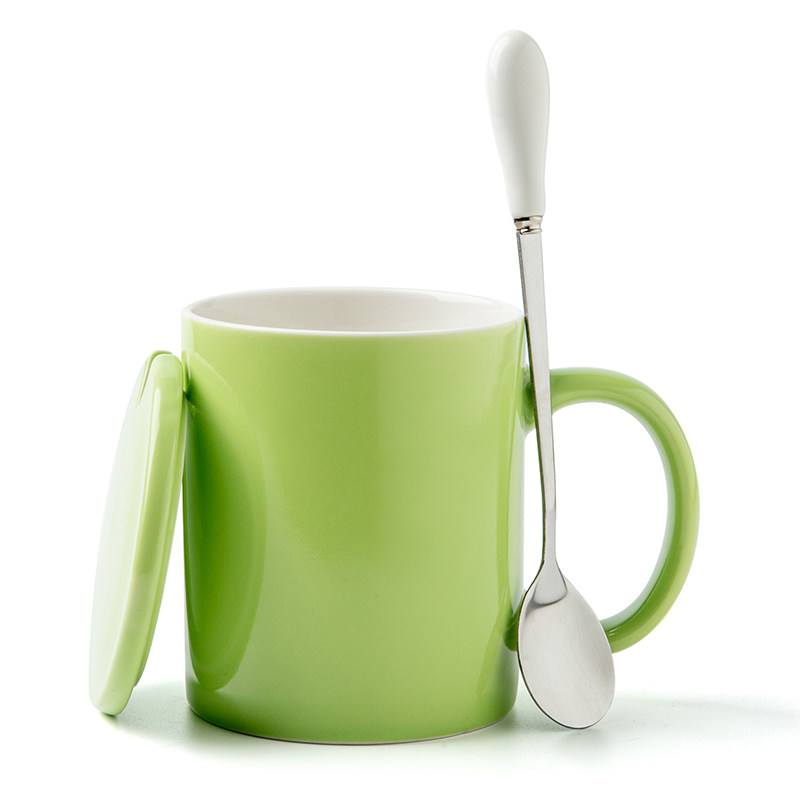 美湘华窑马克杯陶瓷杯子定制男生带盖带勺子水杯家用咖啡杯茶杯女