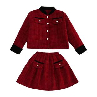韩系女童小香风套装夹棉秋冬装2025新款儿童时髦女孩百褶裙两件套