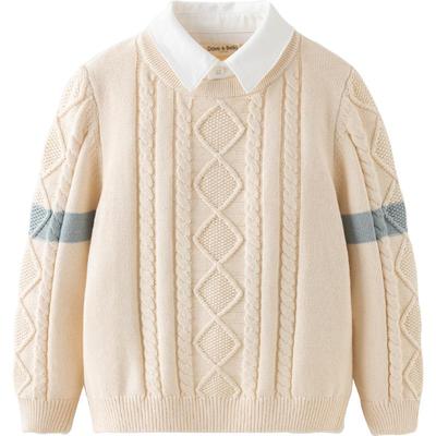 戴维贝拉儿童毛衣2025春秋新款男童学院风针织衫中大童假两件上衣