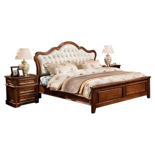 别墅真皮床高端美式实木床主卧大床1米8高箱白色软包双人结婚床