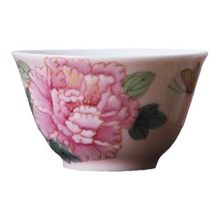 大鱼美器 粉牡丹白茶杯 陶瓷主人杯女士茶具纯手工制坯手绘珐琅彩