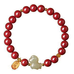 2026马年本命年朱砂手串女款和田玉生肖马红色手链女士礼物护身符