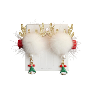 过年宝宝头饰水貂毛球发夹新年儿童发饰周岁头饰发卡婴儿胎毛夹