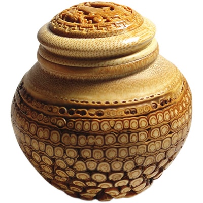 天然玉竹根雕茶叶罐手工满钉湘妃