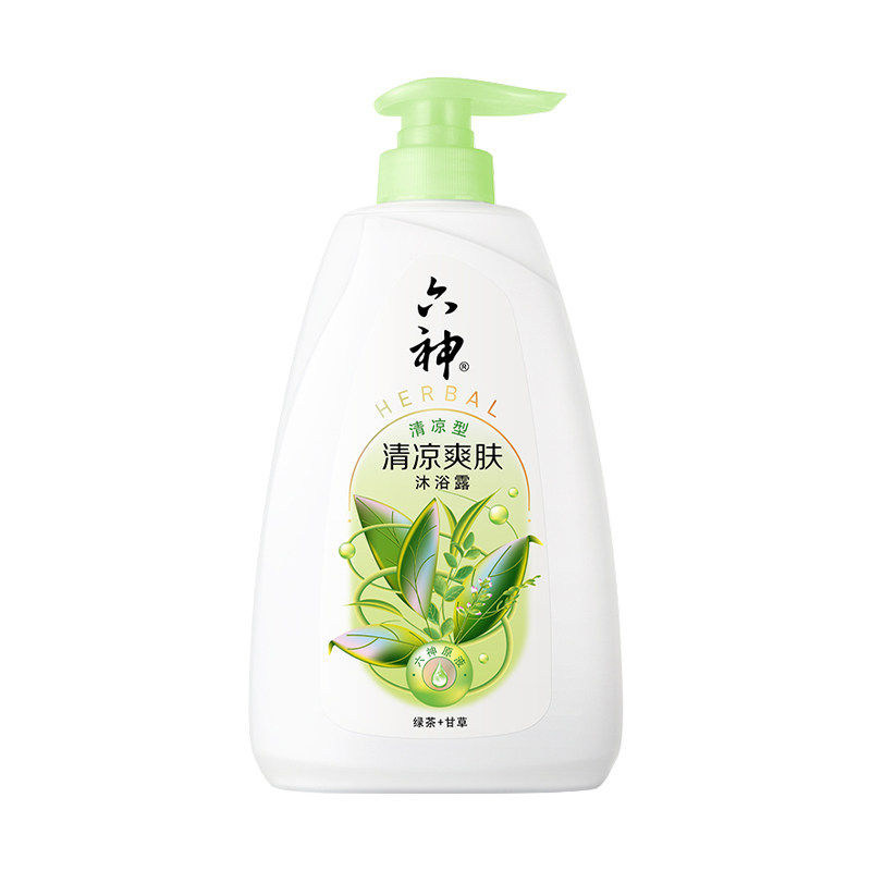 六神沐浴露正品官方旗舰店清凉爽肤绿茶甘草冰片浴液家庭装大容量