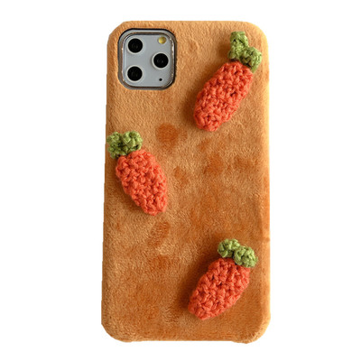 秋冬毛绒胡萝卜苹果可爱手机壳女