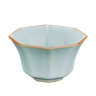 汝窑八方杯主人杯茶杯单杯复古茶盏景德镇陶瓷汝瓷品茗杯开片青瓷