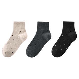 【四季厚薄适中】林卡长绒棉超柔波点罗口短筒袜3双装袜子女款