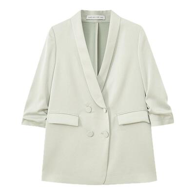 【极简通勤】水云间西服青果领七分袖小西装外套女高智风醋酸混纺