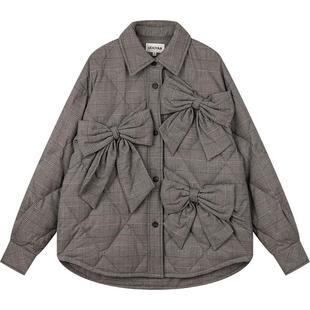 UOOYAA/乌丫经典蝴蝶结衬衫式羽绒服