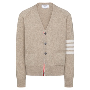 [24期免息]THOM BROWNE男士经典四条纹羊毛V领开襟衫