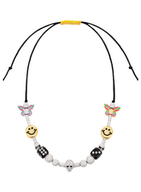 EVAE+镶钻限量骰子笑脸银项链