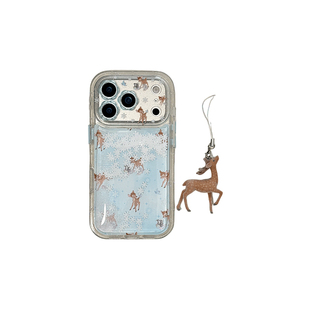 婴儿蓝色卡通流沙雪花小鹿斑比适用苹果17promax手机壳iphone17pro女新款16pro带 挂件15全包防摔14保护套13