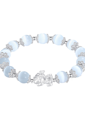 中式古风招财转运手串珠子足银貔貅手串女水晶猫眼石饰品闺蜜