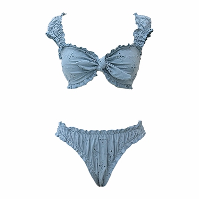 VisualMood复古法式蓝分体泳衣