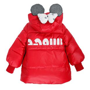 韦氏新款白鸭绒韩版可爱儿童中长款羽绒服女宝宝卡通冬季加厚