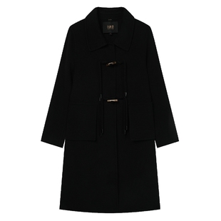 白鹿语时尚气质小翻领外套25秋冬款流苏盘扣绵羊毛女双面呢大衣