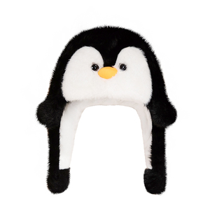 26年冬季款小熊猫浣熊加厚保暖帽子毛绒防寒护耳可爱企鹅搞怪女生