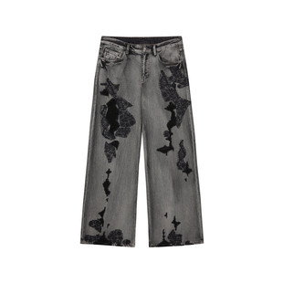 JNBY/江南布衣春秋牛仔长裤女微喇蕾丝拼接重工高级感5O9E13460