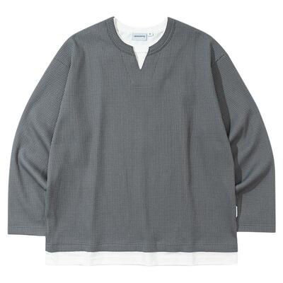 SOLOETX华夫格假两件V领长袖