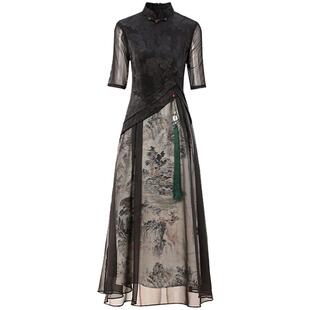 中式2025年新款旗袍女复古显瘦遮肚气质年轻款飘逸改良版连衣裙夏