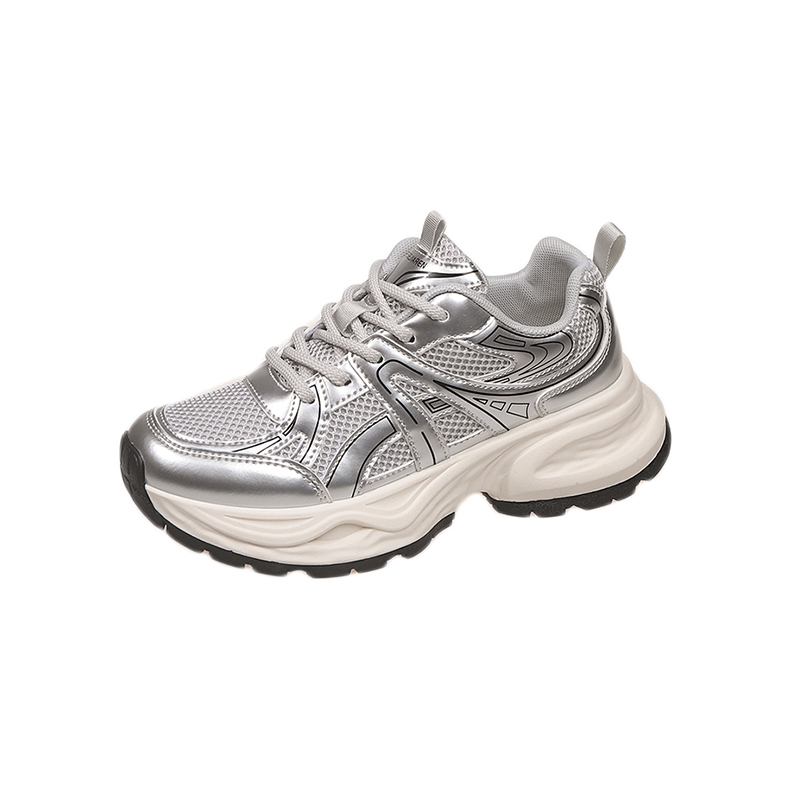 真皮爆款厚底老爹鞋女2025秋季新款松糕网面透气内增高运动休闲鞋