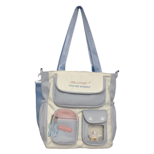 学生手提补习袋ins初中生提包大容量高颜值单肩斜挎包书包挎包女