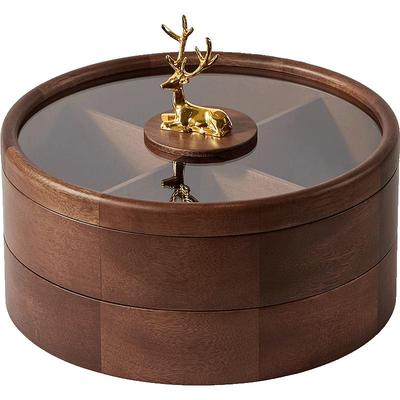 实木轻奢高端干果盘糖果盒家用客厅喜庆乔迁结婚零食盘分格收纳盒