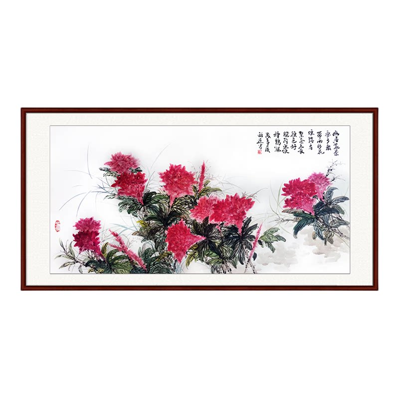 纯手绘写意水墨花鸟鸡冠花国画
