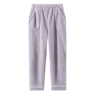 法兰绒睡裤女秋冬加绒居家裤保暖宽松加厚毛绒家居裤珊瑚绒可外穿