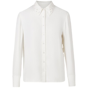 朗姿雪尼尔刺绣ol通勤气质白色衬衫长袖上衣内搭衬衣女高级感