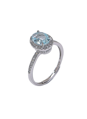 山予棠S925纯银海蓝宝戒指气质轻奢通勤百搭蛋面切面女士开口指环