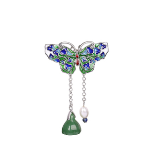 新中式烧蓝蝴蝶胸针女胸饰胸花领针别针旗袍古装中国民族古风配饰