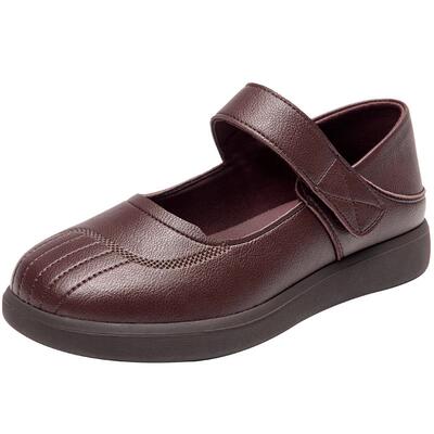 大东妈妈鞋女鞋2026春季新款舒适平底低跟魔术贴圆头绣线C1709